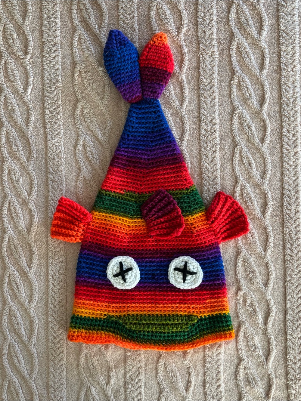 Handmade Rainbow Striped Crochet Fish Beanie